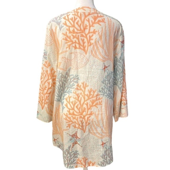 Soft Surroundings Ocean sealife button up Coral Cami Lined Tunic Shirt dress L - Picture 6 of 10